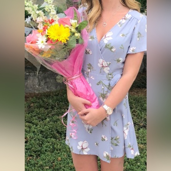 Dynamite Floral Wrap Mini Dress - Picture 1 of 3